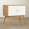 Mid-Century Modern Console Table with Storage Cabinet & Solid Wood Legs