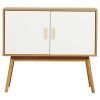 Mid-Century Modern Console Table with Storage Cabinet & Solid Wood Legs