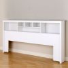 King Bookcase Headboard – White Wood Finish with 6 Storage Compartments