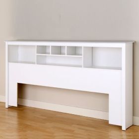 King Bookcase Headboard – White Wood Finish with 6 Storage Compartments