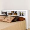 King Bookcase Headboard – White Wood Finish with 6 Storage Compartments