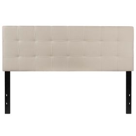 Queen Modern Beige Taupe Fabric Upholstered Panel Headboard – Box Stitch