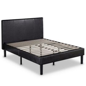 Queen Espresso Faux Leather Platform Bed with Headboard