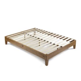 Queen Solid Wood Modern Platform Bed Frame – Rustic Pine Finish