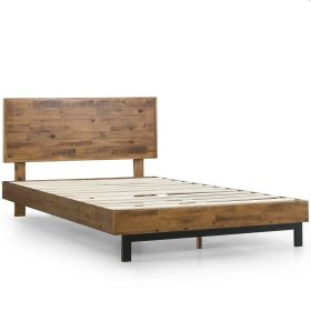 Queen Rustic Pine Slatted Platform Bed with Headboard – Low Profile