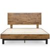 Queen Rustic Pine Slatted Platform Bed with Headboard – Low Profile
