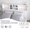 Queen size Bookcase Headboard in White Wood Finish with LED Lights