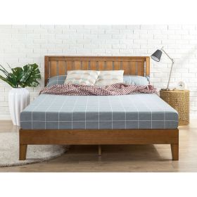 Queen Solid Wood Platform Bed with Headboard – Medium Brown Rustic Pine