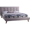 Queen Beige Linen Upholstered Platform Bed with Button-Tufted Headboard – Walnut Legs