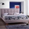 Queen Beige Linen Upholstered Platform Bed with Button-Tufted Headboard – Walnut Legs