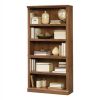 5-Shelf Bookcase – Medium Brown Oak Finish with Adjustable Shelves