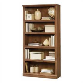 5-Shelf Bookcase – Medium Brown Oak Finish with Adjustable Shelves