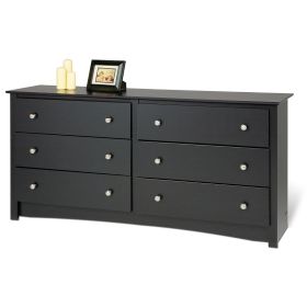 6-Drawer Double Dresser – Black Finish with Brushed Nickel Knobs