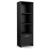 Modern Black Bookcase with 3 Shelves & Bottom Storage Door