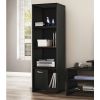 Modern Black Bookcase with 3 Shelves & Bottom Storage Door