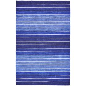 8' x 11' Blue Striped Hand-Tufted Wool & Cotton Area Rug