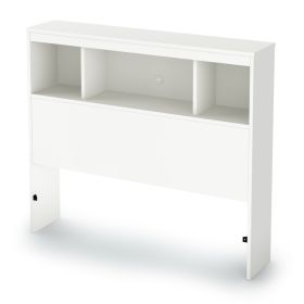 Twin Modern Bookcase Headboard – White Wood Finish with Storage