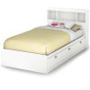 Twin Modern Bookcase Headboard – White Wood Finish with Storage