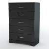 5-Drawer Bedroom Chest – Black Wood Finish with Brushed Zinc Handles