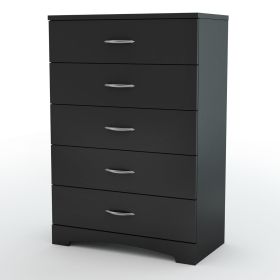 5-Drawer Bedroom Chest – Black Wood Finish with Brushed Zinc Handles