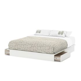 King Modern Platform Bed with Storage Drawers – White Finish