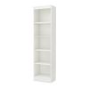 5-Shelf Narrow Bookcase – White Wood Finish, Adjustable Shelves