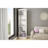 5-Shelf Narrow Bookcase – White Wood Finish, Adjustable Shelves