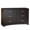 6-Drawer Triple Dresser – Chocolate Wood Finish with Matte Chrome Handles