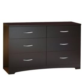 6-Drawer Triple Dresser – Chocolate Wood Finish with Matte Chrome Handles