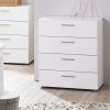 4-Drawer Bedroom Chest – White Finish with Metal Hardware