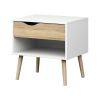 Modern Mid-Century White & Oak Nightstand with Open Shelf