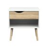 Modern Mid-Century White & Oak Nightstand with Open Shelf