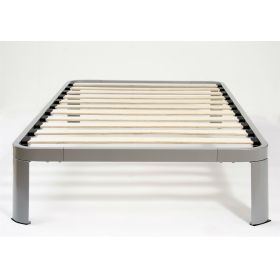Twin Luna Metal Platform Bed Frame with Wood Slats – Brushed Silver