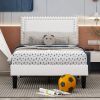 Set of 2 - Twin size White Tufted Upholstered Platform Bed Frame with Headboard