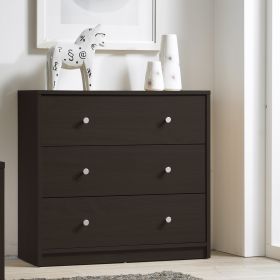 Modern Dark Brown 3-Drawer Chest with Brushed Nickel Knobs