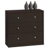 Modern Dark Brown 3-Drawer Chest with Brushed Nickel Knobs
