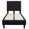 Twin Black Fabric Upholstered Platform Bed with Button-Tufted Headboard