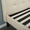 Queen Taupe Upholstered Platform Bed with Square-Stitched Headboard