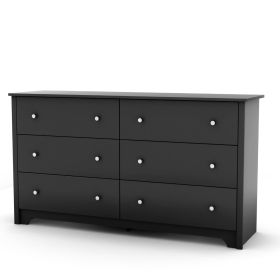 6-Drawer Double Dresser – Black Finish with Nickel Metal Handles