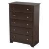 5-Drawer Bedroom Chest in Dark Chocolate Brown with Nickel Knobs