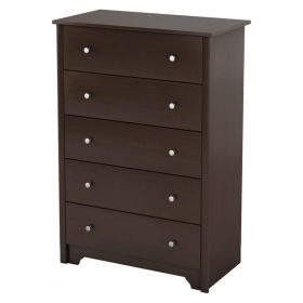 5-Drawer Bedroom Chest in Dark Chocolate Brown with Nickel Knobs