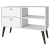 35-Inch Mid-Century Modern TV Stand – White & Gray Two-Tone