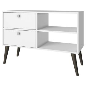 35-Inch Mid-Century Modern TV Stand – White & Gray Two-Tone