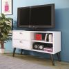 35-Inch Mid-Century Modern TV Stand – White & Gray Two-Tone