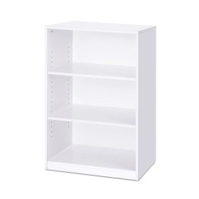 Modern 3-Shelf Bookcase – White Wood Finish with Adjustable Shelves
