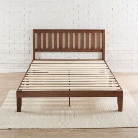Queen Mission Style Solid Wood Platform Bed with Headboard – Espresso