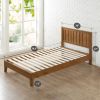 Twin Solid Wood Platform Bed with Headboard – Medium Brown Rustic Pine
