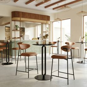 Rorun Brown Modern Vinyl Counter Stool with Steel Frame
