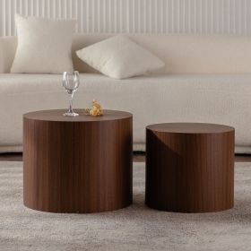Set of 2 Modern Round Nesting Coffee Tables, Brown