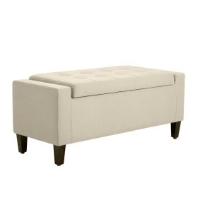Button-Tufted Storage Ottoman with Lift Top, Beige